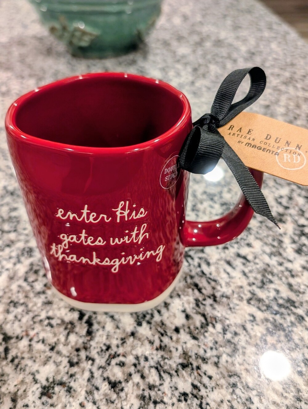 New! Rae Dunn Red Ceramic Mug 20 oz Psalm 100:4 Bible Verse Giftable Coffee Tea